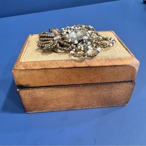 Vintage Wooden Jewelry Box with Beaded top embellishment